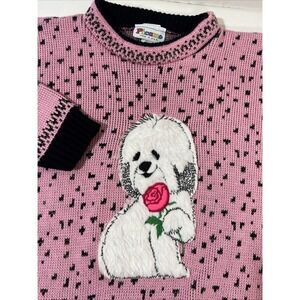 VTG Picamo  Sweater  Girls Medium 10-12 Poodle Rose  Knit Made USA 90s Girly